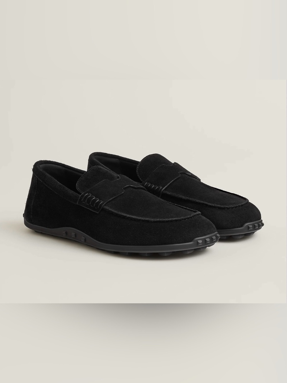 Hermes Black Suede Penny Loafers sz 39